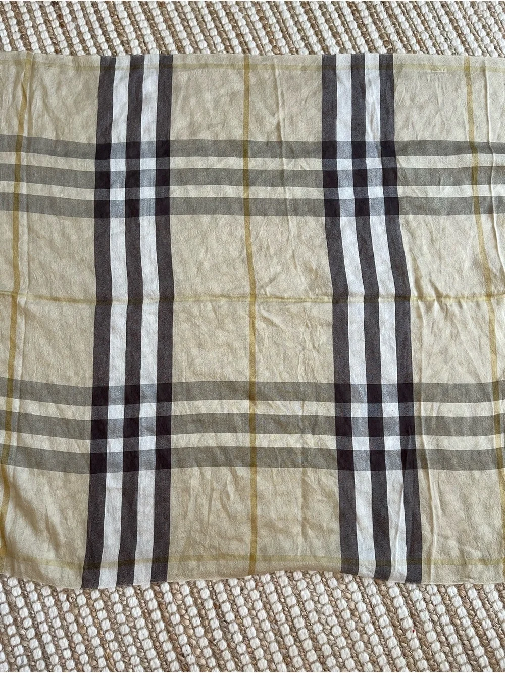 Burberry Iconic Plaid Wool Lightweight Long Scarf Wrap Note: damaged area